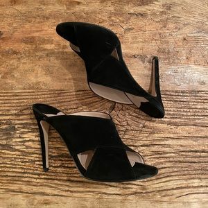 MIU MIU Black Criss Cross Heeled Mules